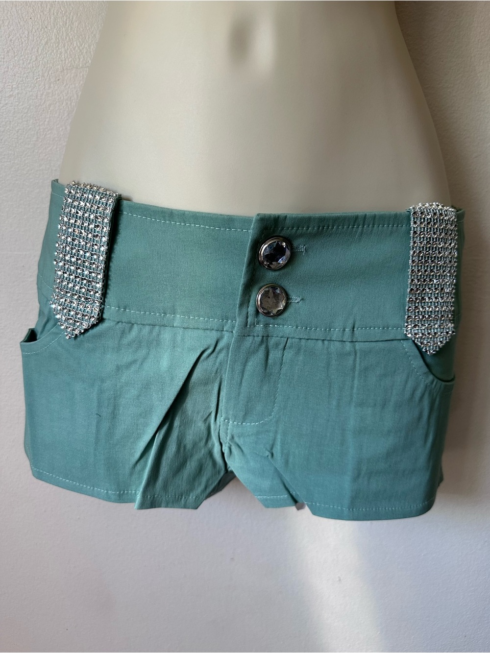 Women's Teal Stretch Short with Rhinestone Belt Detail